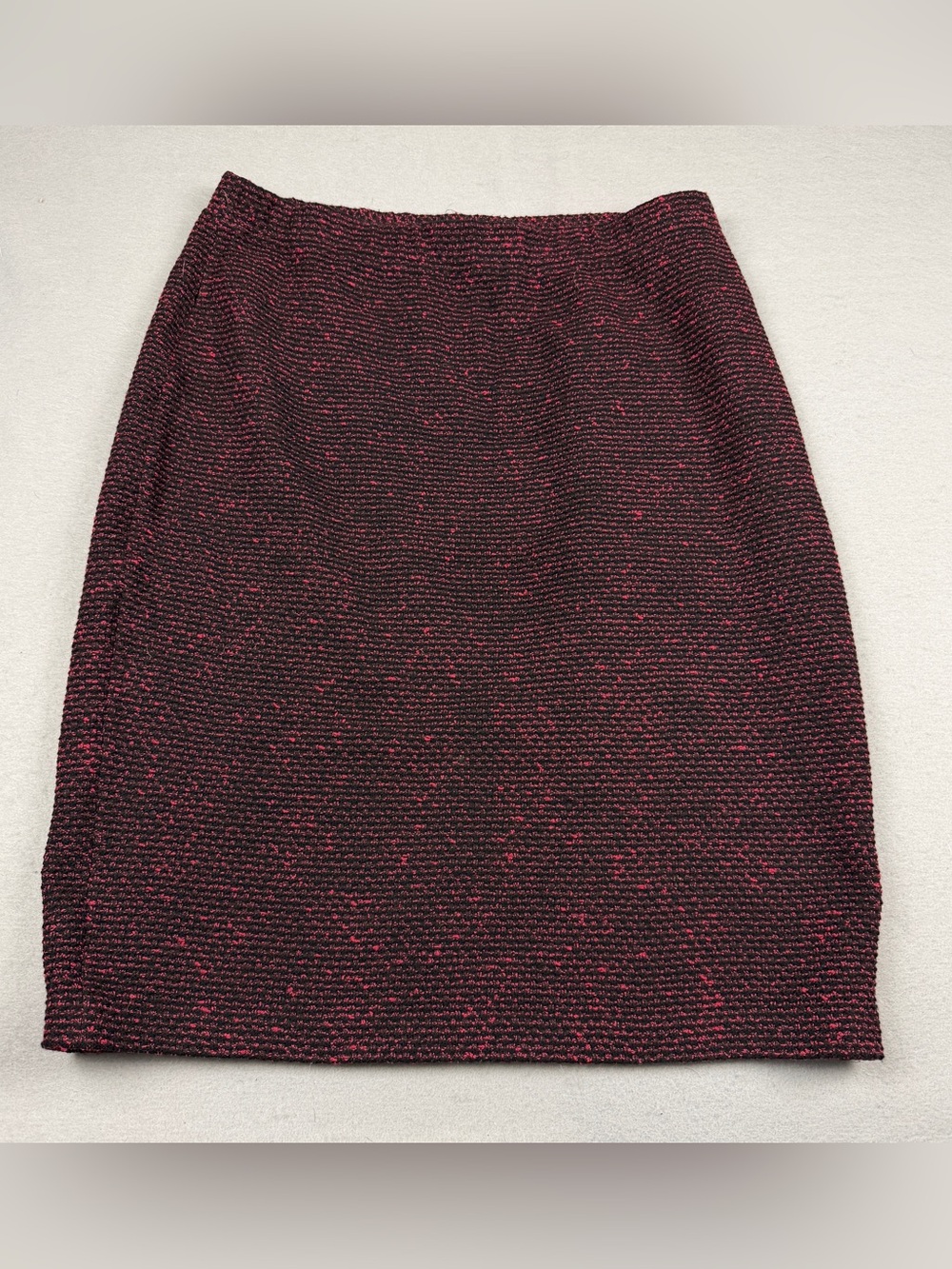 St. John Couture Burgundy & Black Tweed Knit Pencil Skirt - Size 14